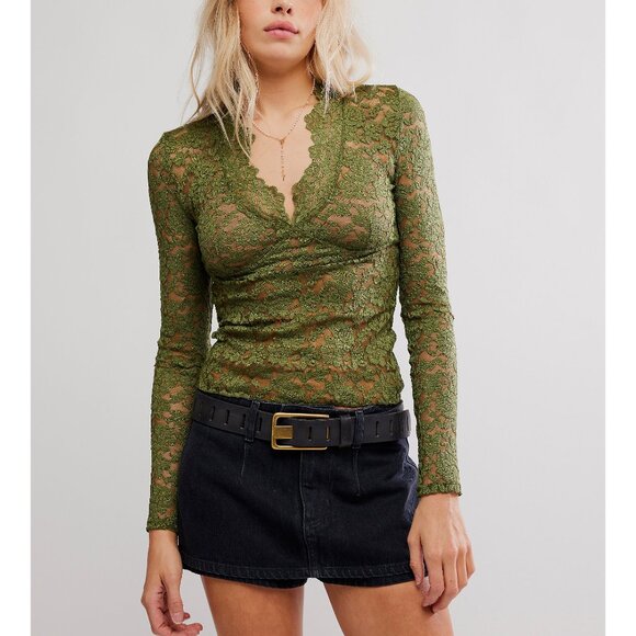 Free People Tops - FREE PEOPLE All Day Lace Long Sleeve / Terrarium